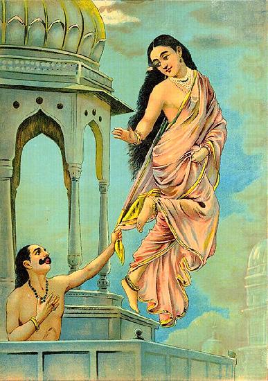 Raja Ravi Varma Urvashi and pururavas oil painting picture
